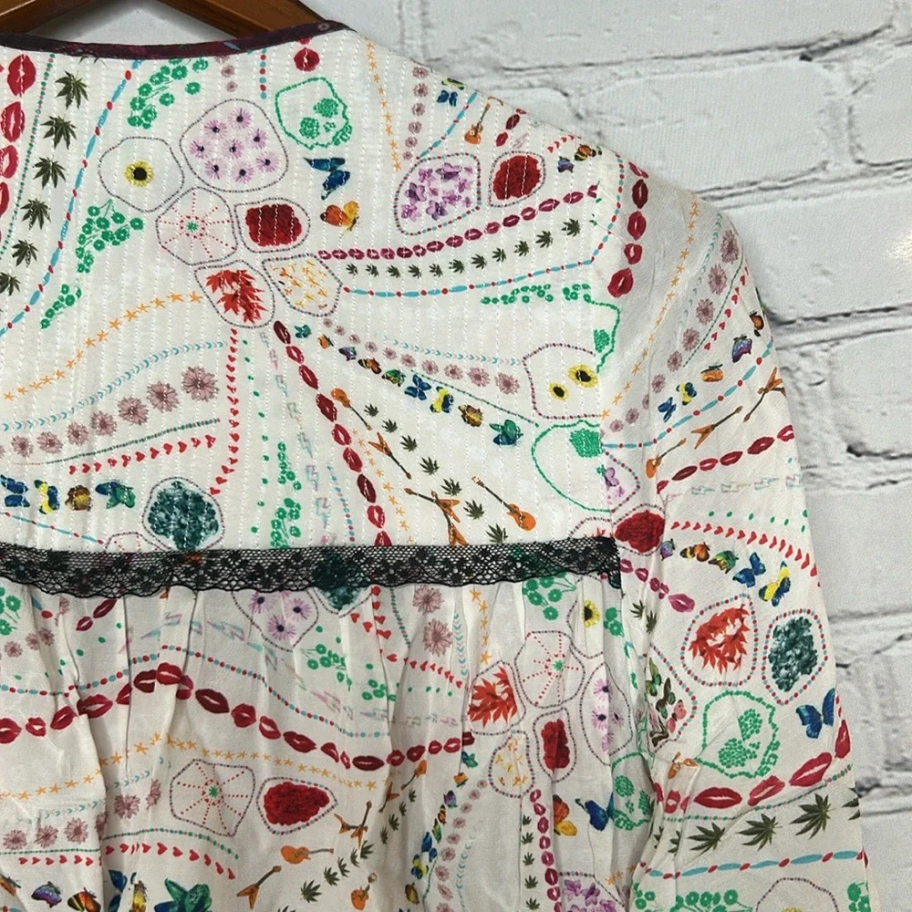 Zadig & Voltaire Paris Cream Paisley Black Lace Long Sleeve Blouse Size X-Small